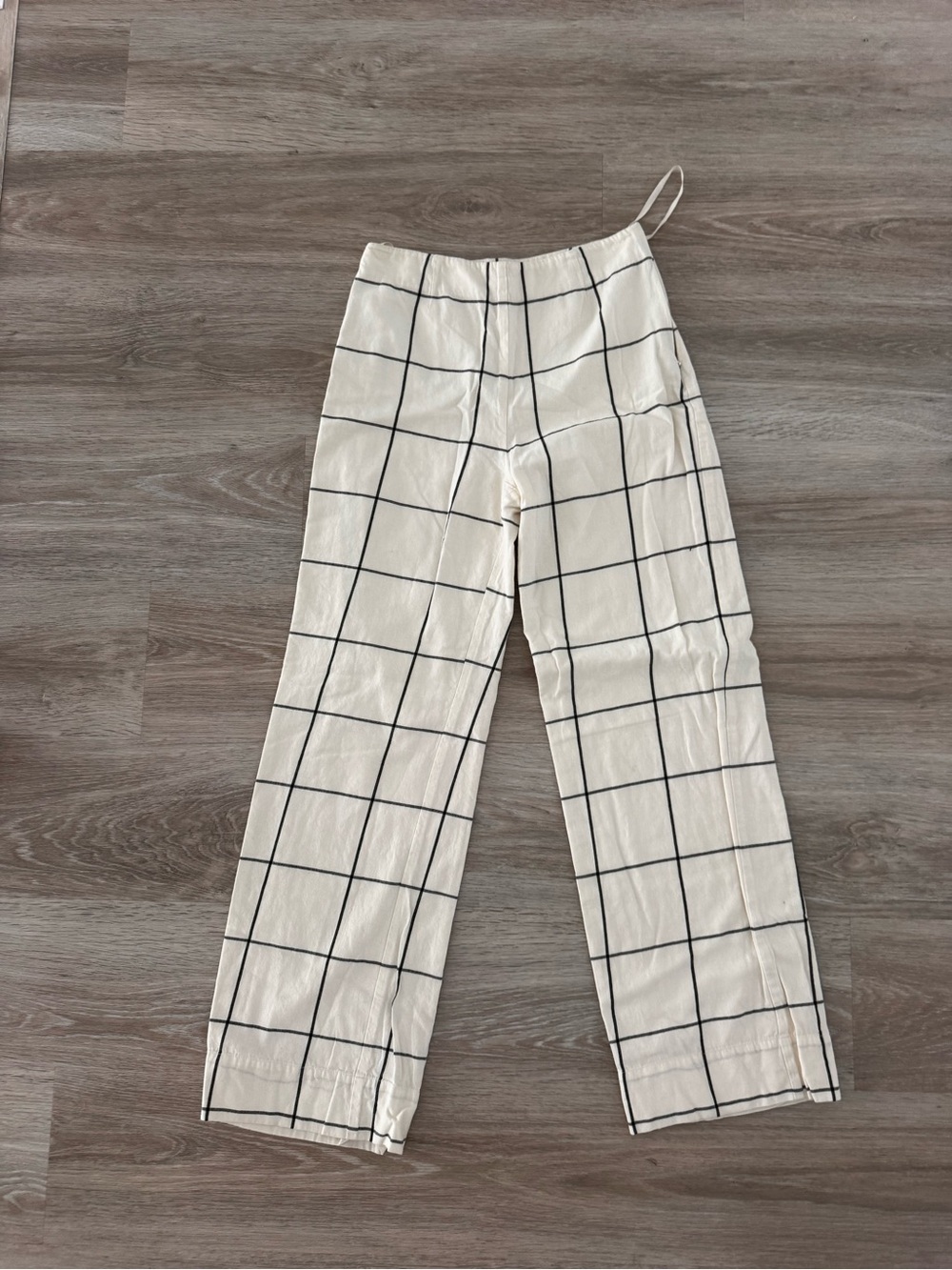 STAUD Cream Wide-Leg Windowpane Trousers — US 4